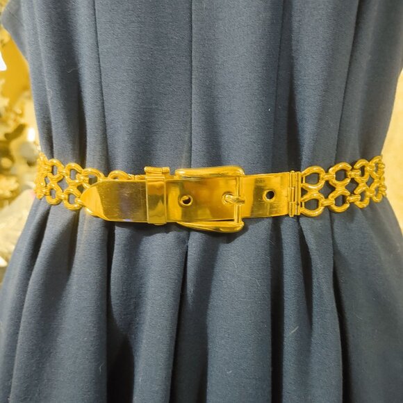 Gold Chain Size 32 Link Double Link Belt Buckle Vintage Style Adjustable Plated - Picture 7 of 10